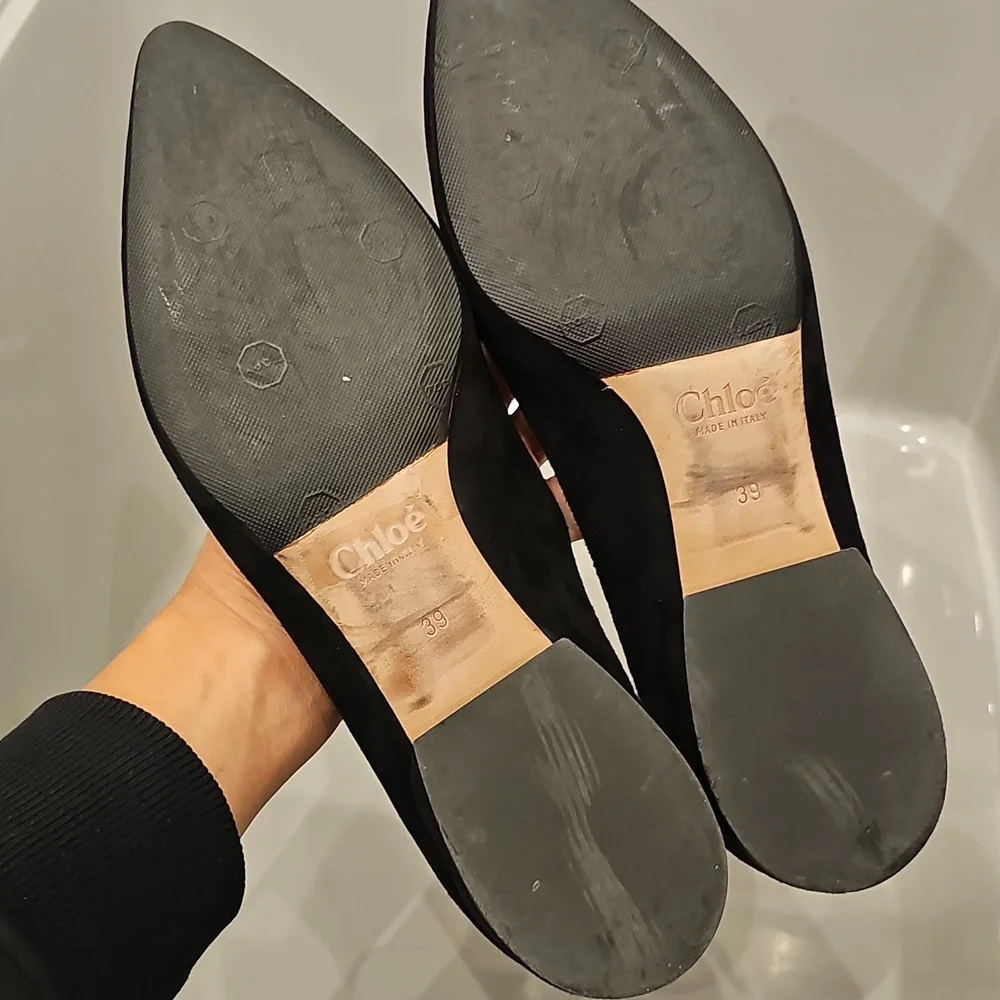 CHLOE Black Suede Classic Scalloped Flats Sz EU 39